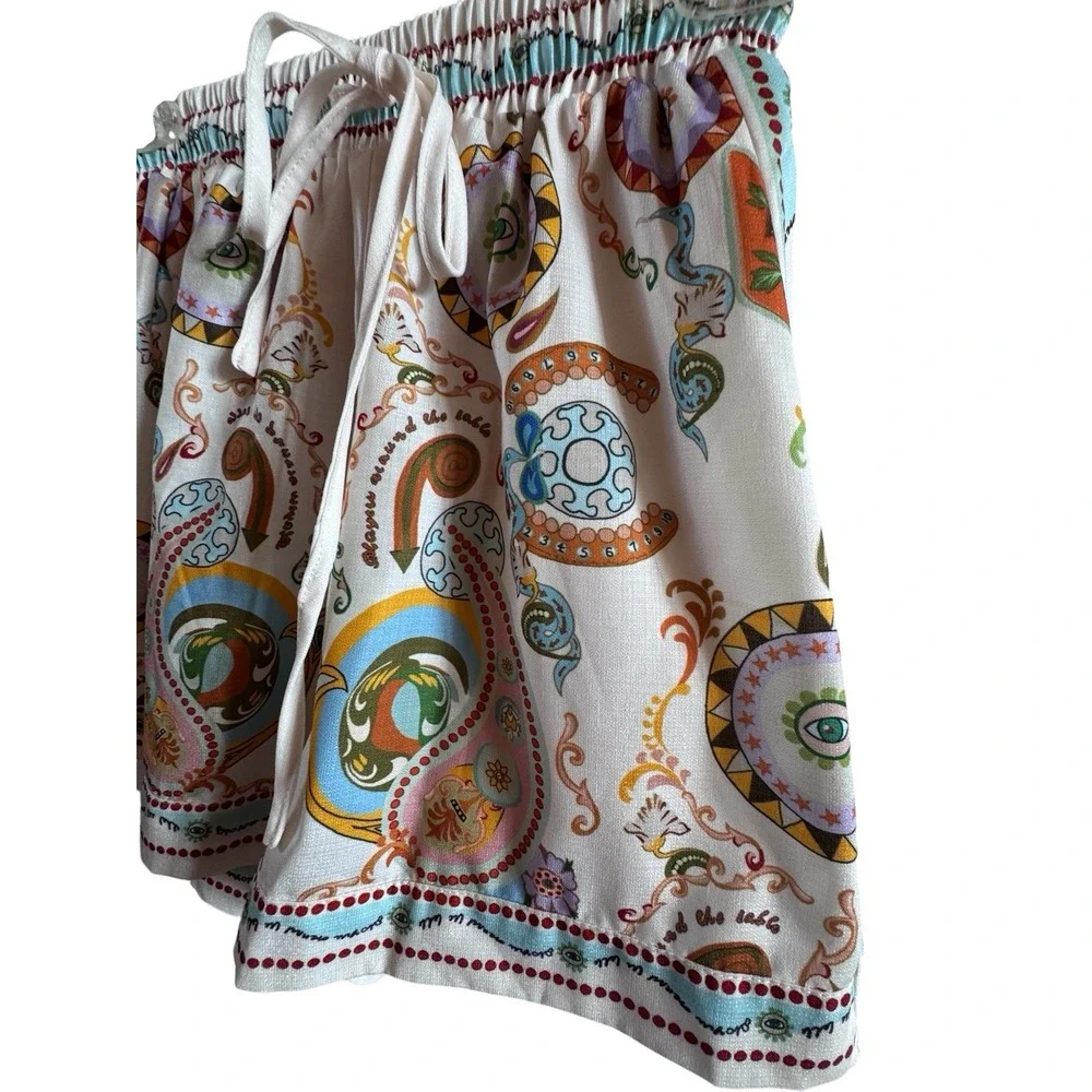 Commense‎ Pinball Short Set Xtra Small Relaxed Shirt Collar Elastic Waist Funky